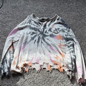 Peach Love California Gray and Cream Knit Sweater